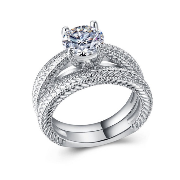 Luxury 925 Silver Ring Round Cut White Sapphire - Picture 3 of 6